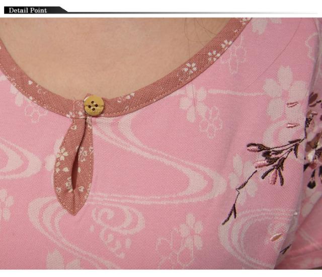 ジャパネスク レディース 桜刺繍 切り替え 桜流水ジャガード 和柄ドルマンTシャツ/半袖/4WJT-602/送料無料_3