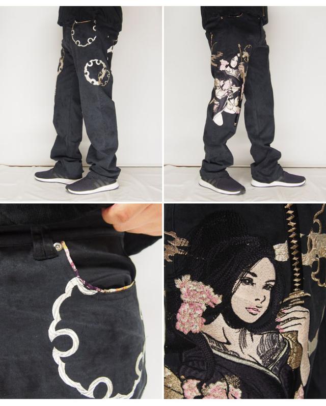 21780円を30%OFFセール 抜刀娘 絡繰魂 穂乃花 ブラック 和柄ジーンズ/デニム/274864/送料無料の通販は