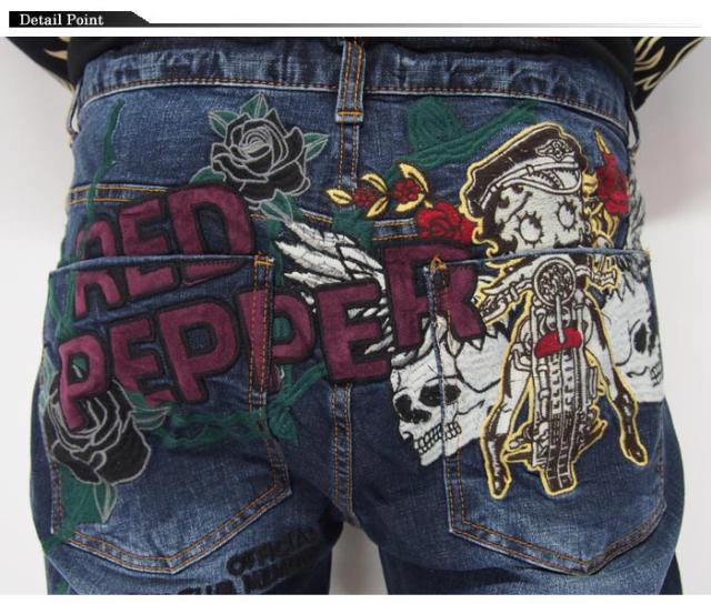 Red Pepper レッドペッパー おっきいサイズ 38 40 ベティブープコラボ ウィング刺繍 セミストレート ジーンズ デニム Rj52 送料無料の通販はau Pay マーケット 和柄販売のジーンズプラザ摩耶葛西店