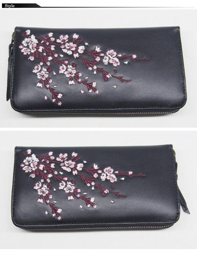 花旅楽団[ハナタビガクダン] 桜 刺繍 牛革 和柄長財布/ロングウォレット/和柄サイフ/メンズ/レディース/SLWL-501/送料無料_1
