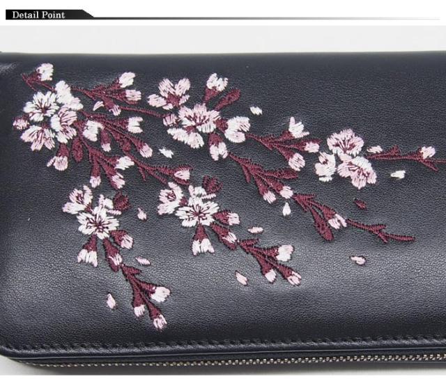 花旅楽団[ハナタビガクダン] 桜 刺繍 牛革 和柄長財布/ロングウォレット/和柄サイフ/メンズ/レディース/SLWL-501/送料無料_3