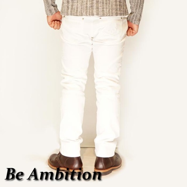 Be Ambition ビーアンビション ジーンズ デニム ホワイト スカル エンボス加工 D20102 送料無料