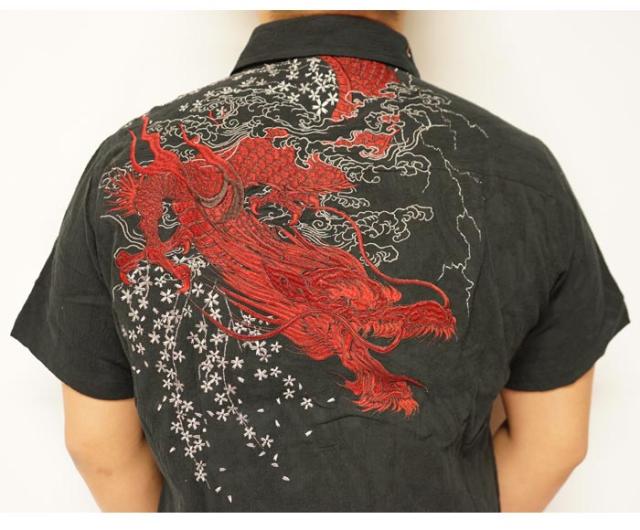 を20%OFFセール 絡繰魂[カラクリダマシイ] 粋 天界龍降臨 楊柳 刺繍 和柄半袖シャツ 半袖 メンズ 292868/送料無料_4
