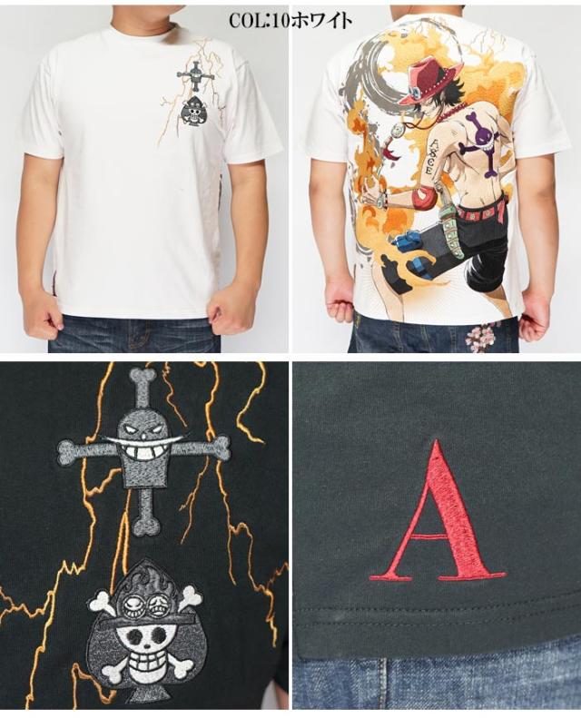 絡繰魂 カラクリダマシイ ワンピース ポートガス・D・エース メラメラの実 悪魔の実 刺繍 コラボ 和柄 Tシャツ メンズ 半袖 海賊 212023 送料無料_2
