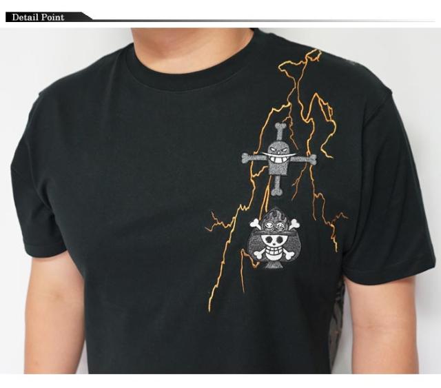 絡繰魂 カラクリダマシイ ワンピース ポートガス・D・エース メラメラの実 悪魔の実 刺繍 コラボ 和柄 Tシャツ メンズ 半袖 海賊 212023 送料無料_3