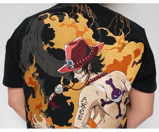 絡繰魂 カラクリダマシイ ワンピース ポートガス・D・エース メラメラの実 悪魔の実 刺繍 コラボ 和柄 Tシャツ メンズ 半袖 海賊 212023 送料無料_4