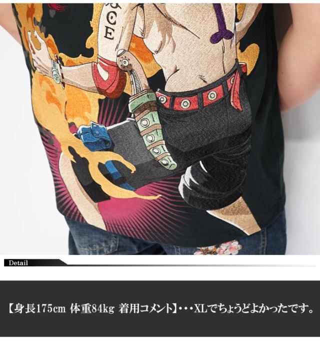 絡繰魂 カラクリダマシイ ワンピース ポートガス・D・エース メラメラの実 悪魔の実 刺繍 コラボ 和柄 Tシャツ メンズ 半袖 海賊 212023 送料無料_5