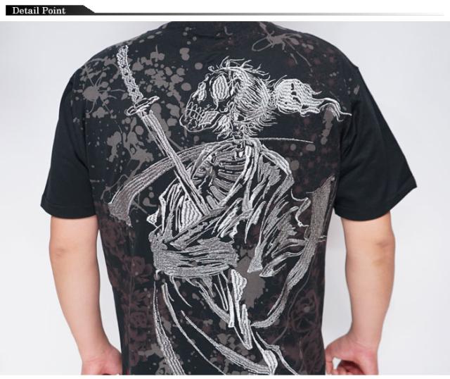 絡繰魂 カラクリダマシイ 和柄 Tシャツ メンズ 半袖 侍髑髏 222022 送料無料_3