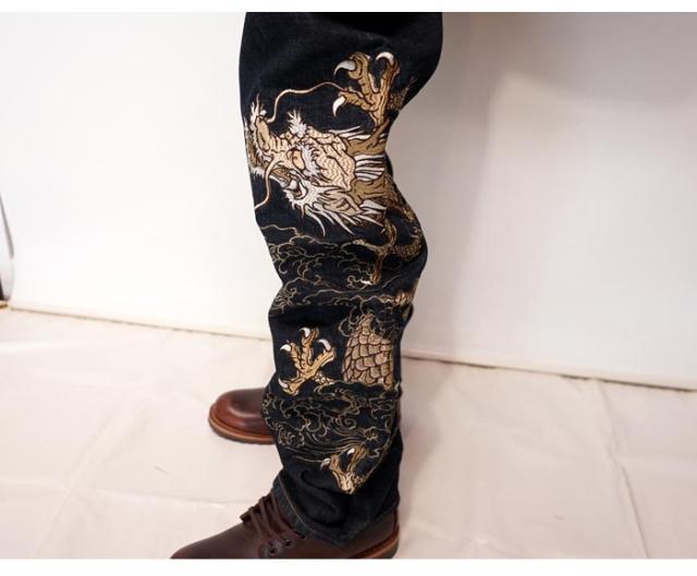 絡繰魂 カラクリダマシイ 和柄 ジーンズ デニム メンズ 総刺繍 粋 月光双龍 252240 送料無料