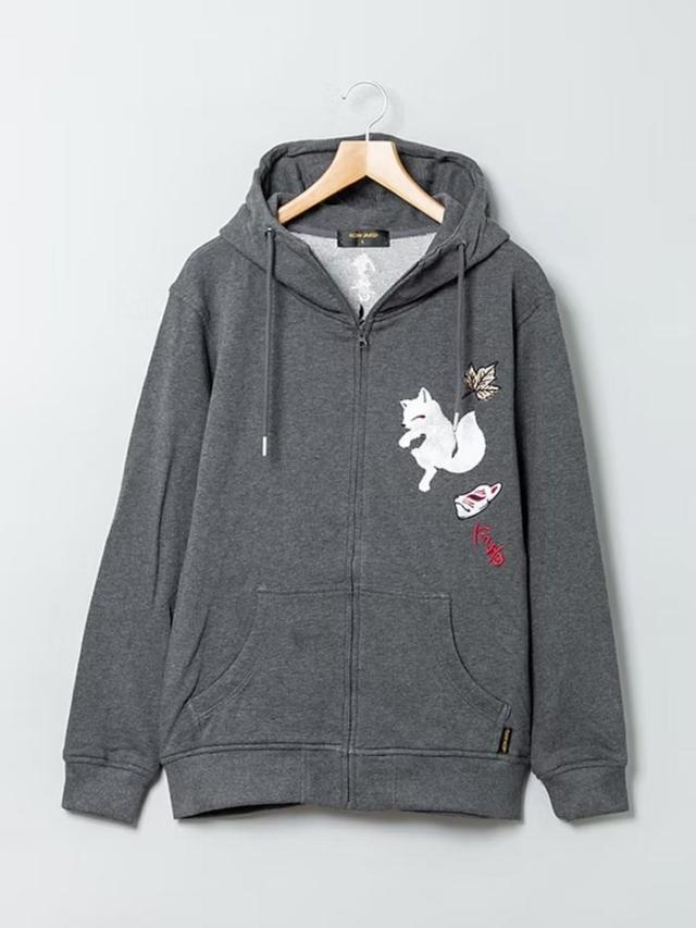 今昔 こんじゃく 狐 和柄 パーカー メンズ 主役はもらった ポンたぬき 参丸一 KJ-29235 送料無料_1