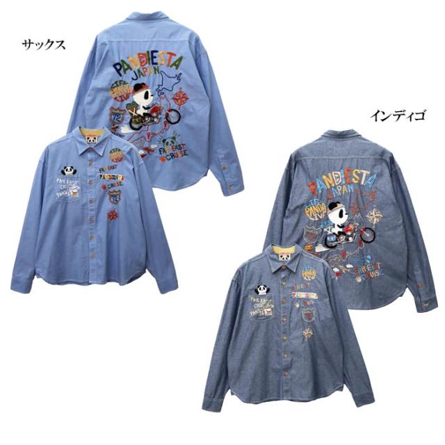パンディエスタ PANDIESTA パンダ 日本縦断 熊猫旅行 シャンブレー 長袖 シャツ 和柄 564200 送料無料_1