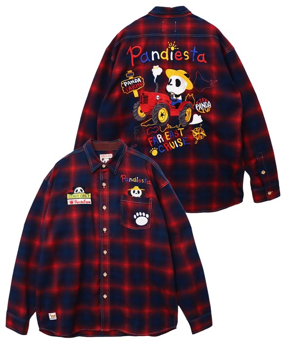 パンディエスタ PANDIESTA オンブレ チェック フランネルシャツ 長袖シャツ パンダ 和柄595204 送料無料_2