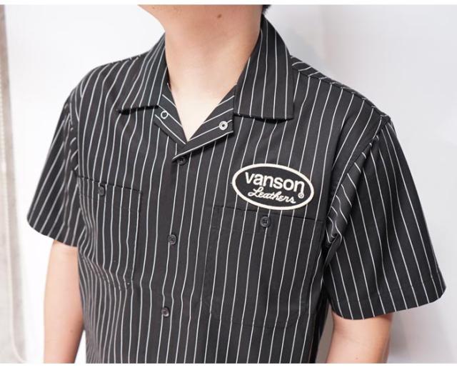 VANSON バンソン 半袖シャツ メンズ ツイル ストライプ ワンスター ロゴ バイカー トップス NVSS-2305 送料無料_4
