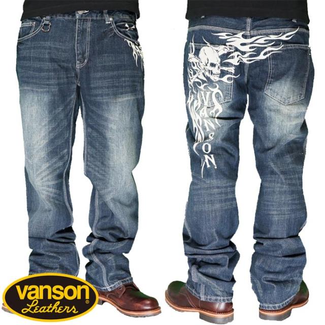バンソン VANSON ジーンズ デニム メンズ スカル 刺繍 ワンウォッシュ ファイヤー SP-B-26 送料無料