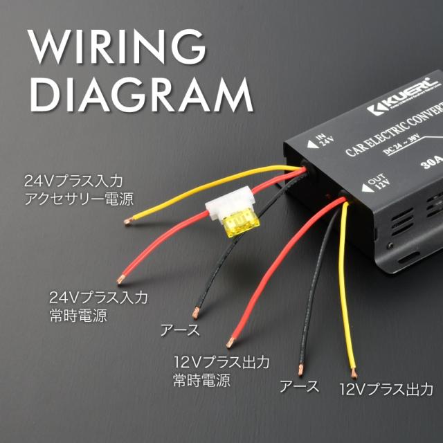DCDCコンバーター出力30A/大型車電源 DC24V車→12V変換器 デコデコ/バス・トラック・24V車の電源をDC12Vに変換/DC-DCコンバーター