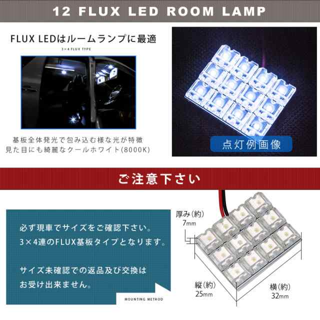 10個セット●● 12V FLUX12連 3×4 LED 基板 端子形状T10×42mm ルームランプ ホワイト｜au PAY マーケット