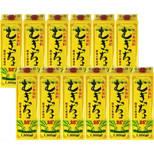 まとめ買い 大分麦焼酎 紙パック 12本セット 老松酒造 むぎっちょ 紙パック 25度 1800ml×12 送料無料　ギフト プレゼント(4968167081231)