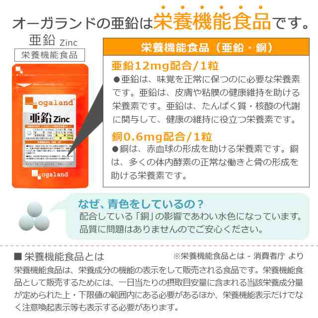 亜鉛（約1ヶ月分） 【栄養機能食品】安心 サプリ 男性 送料無料 おすすめ 女性 1粒 低価格 高評価 元気 ミネラル 必須ミネラル  サプリメの通販はau PAY マーケット - サプリメント専門店 -ogaland-