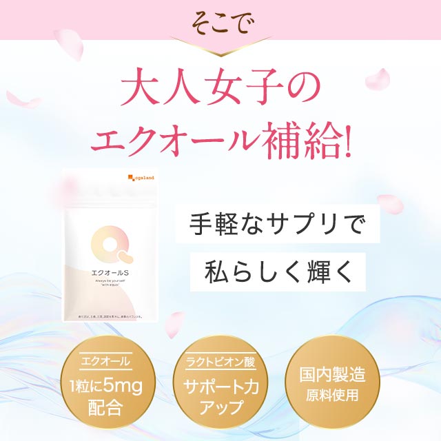 エクオール S（6個セット・約6ヶ月分）大豆 サプリメント サプリ オーガランド ラクトビオン酸 大豆 抽出発酵物 イソフラボン 大人女子 ケア エクオールサプリ 女性 健康 美容 _JH _1K ポイント消化 25009_8