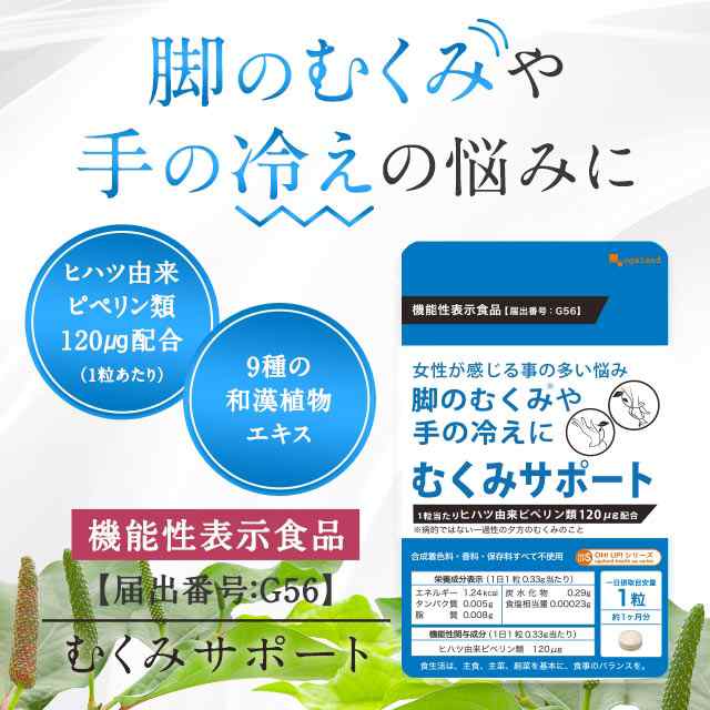 【機能性表示食品】 むくみサポート（6個セット・約6ヶ月分） 脚のむくみ 手の冷え むくみ 冷え めぐり ヒハツ コショウ ピペリン 温める