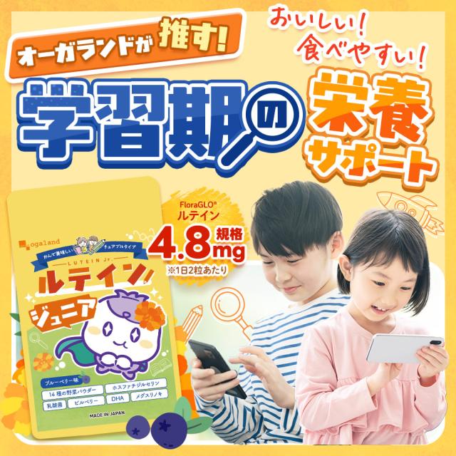 ルテインジュニア （約12ヶ月分） 送料無料 子供用 サプリ キッズ サプリメント ブルーベリー味 野菜 栄養 アントシアニン 目薬の木 ビルベリー デジタルケア ブルーライト 自然由来 DHA 乳酸菌 フローラグロールテイン オーガランド 子供 こども 目 43001_7