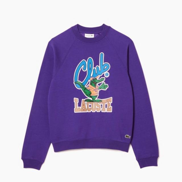 交換送料片道無料 ラコステ LACOSTE ウェア バーシティグラフィックプリントクルーネックスウェット SH1536-99 SNI（パープル）の通販は