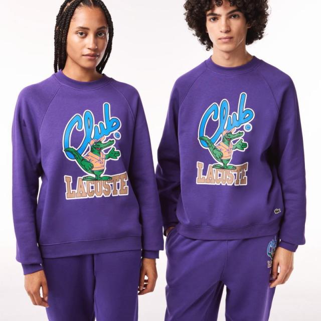 交換送料片道無料 ラコステ LACOSTE ウェア バーシティグラフィックプリントクルーネックスウェット SH1536-99 SNI（パープル）の通販は
