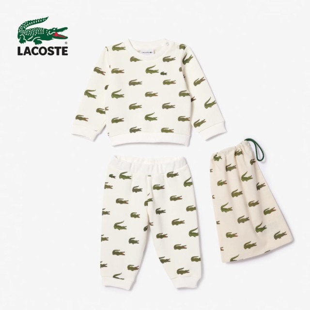 ラコステ LACOSTE キッズ ウェア ワニロゴ総柄JUNIORスウェットパジャマ 4J1177-10 X0N（ホワイト）