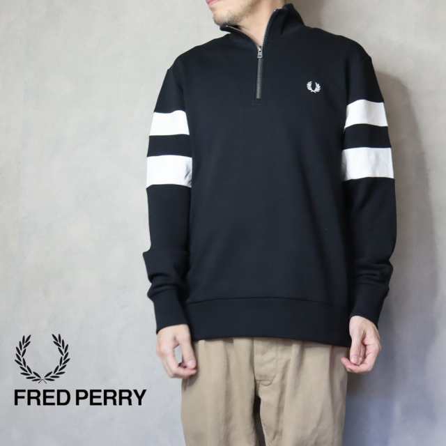 フレッドペリー FRED PERRY ティップド スリーブ ハーフ ジップ スウェット TIPPED SLEEVE HALF ZIP SWEAT M5545 102 ブラック