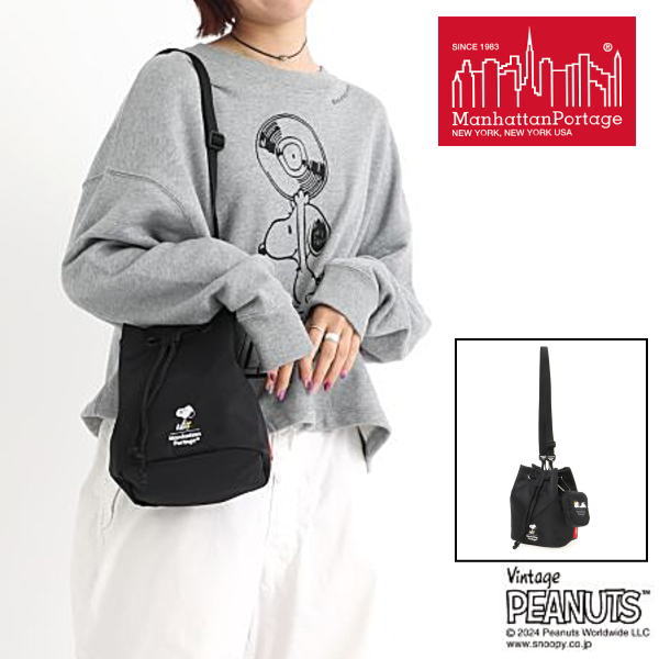 マンハッタンポーテージ Manhattan Portage ST ジョージ ドローストリング フライト ナイロン バッキング ピーナッツ FW2024 ブラック 2424-NTWL-B-PEANUTS-FW24 BLK