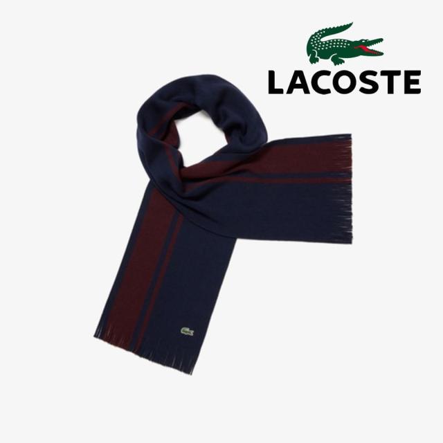 ラコステ LACOSTE ラッセルニットストライプマフラー ボルドー RE019J-99 IE3