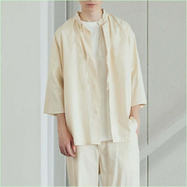 アーミーツイル ARMY TWILL ウェア コットン リネン スラブ ハーフ スリーブ スモック シャツ Cotton Linen Slab Half Sleeve Smock Shirt 2517009 エクリュ チャコールグリーン_4