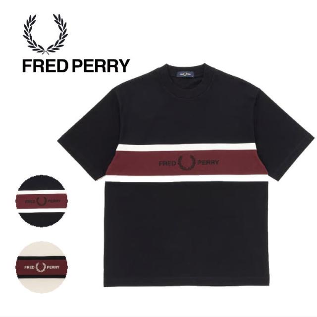 フレッドペリー FRED PERRY エンブロイダードパネルTシャツ Embroidered Panel T-Shirt M2405  102(BLACK) 560(ECRU)