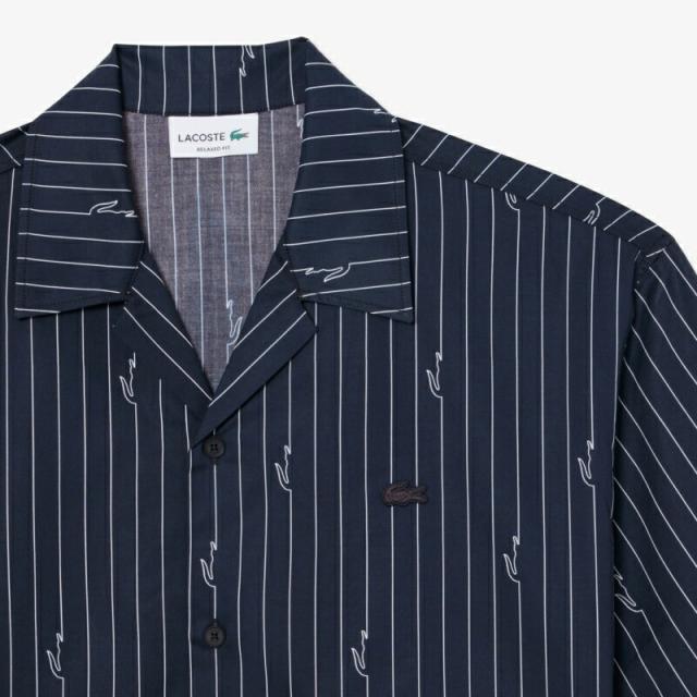 ラコステ LACOSTE チョークストライププリントツイルオープンカラー 