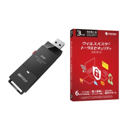 SSD-PUT1.0U3-BKC ケーブルレス ポータブルSSD 1TB + ウイルスバスター トータルセキュリティ スタンダード 3年版 同時購入用セットの通販は