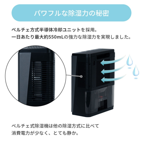 enas コンパクト除湿機 すみっこドライ ECDR1608 ペルチェ式 強力除湿550ml/日 2.5Lタンク 除湿器 脱衣所 クローゼット 超小型_4