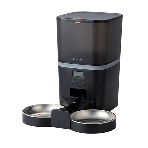 エレコム(ELECOM) PET-AF02BK ブラック 自動給餌器 猫 中小型犬 6L 2匹用 録音可 タイマー式 1日6食