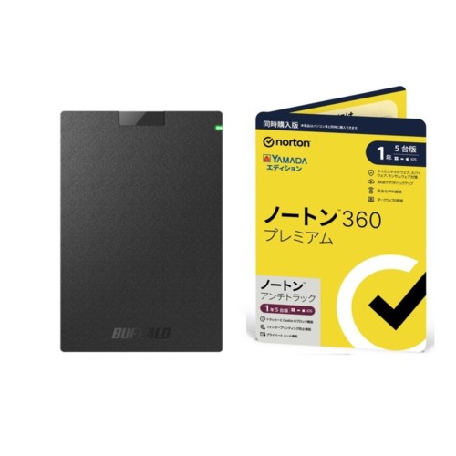 HD-PCG2.0U3-GBA 2TB + ノートン 360 プレミアム/ アンチトラック 同時購入 1年5台版 ヤマダエディションセットの通販は