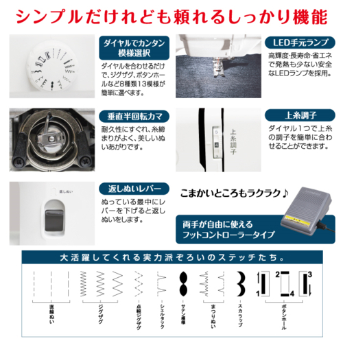 【長期保証付】シンガー(SINGER) Amity SN-20A フットコントローラー付き 電動ミシン 軽量 コンパクト_2