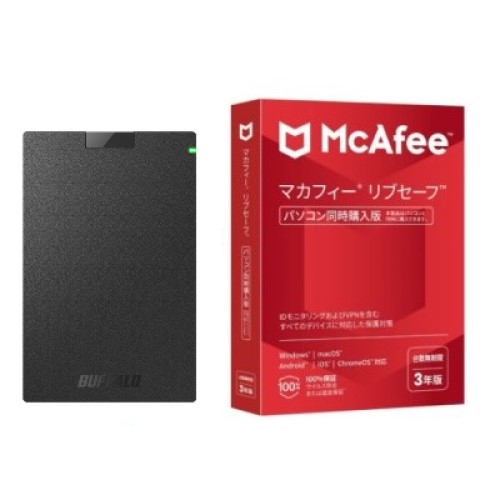 ＜HD-PGAC2U3-BA ブラック USB Type-C & USB Type-A ケーブル付属 ポータブルHDD 2TB + マカフィー リブセーフ 3年 同時購入版＞