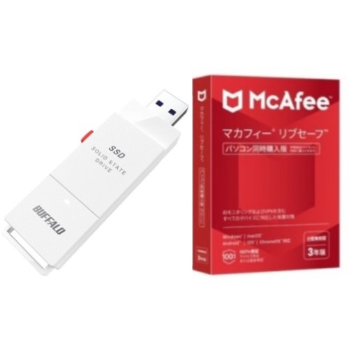 ＜SSD-SCT2.0U3-WA ホワイト ケーブルレス ポータブルSSD 2TB + マカフィー リブセーフ 3年 同時購入版＞