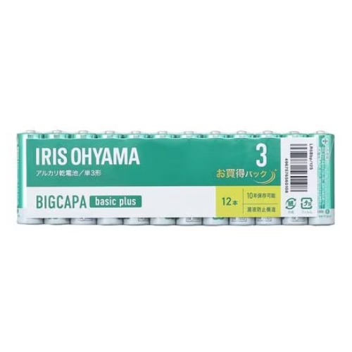 アイリスオーヤマ(Iris Ohyama) LR6Bbp/12S BIGCAPA basic+ アルカリ乾電池 単3形 12本パック
