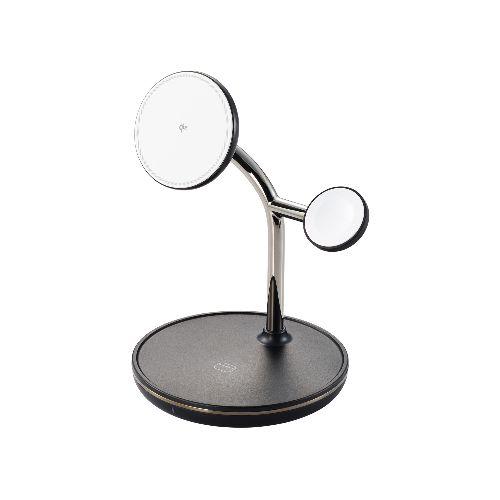 エレコム(ELECOM) W-MS08BK ブラック ワイヤレス充電器 Qi2 対応 15W / 7.5W / 5W マグネット式 充電スタンド 3in1 同時充電 ケーブル付属 1.5m