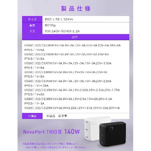 CIO(シーアイオー) CIO-G140W3C-N2-BK ブラック NovaPort TRIO II 140W3C_8