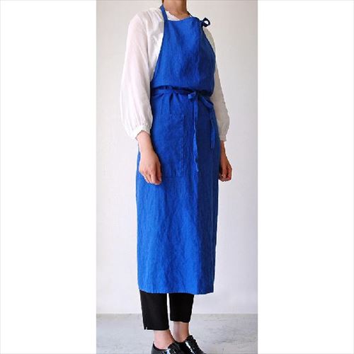 Linnne リンネ Linne エプロン ロイヤルブルー 100％ピュアリネン 麻 身丈約101cm リトアニア
