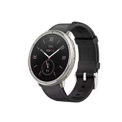 アマズフィット(Amazfit) SP170073-C225 ブラック Amazfit Active 2 Round ブラックレザープレミアムバージョン スマートウォッチ_1