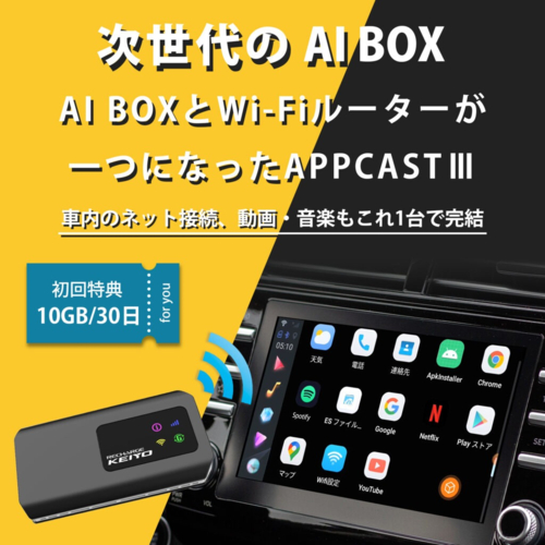 KEIYO(ケイヨー) AN-S129 APP CAST 3 ワイヤレスCarPlay SIM契約不要WiFiルーターHDMI YouTube・Netflix２画面_1