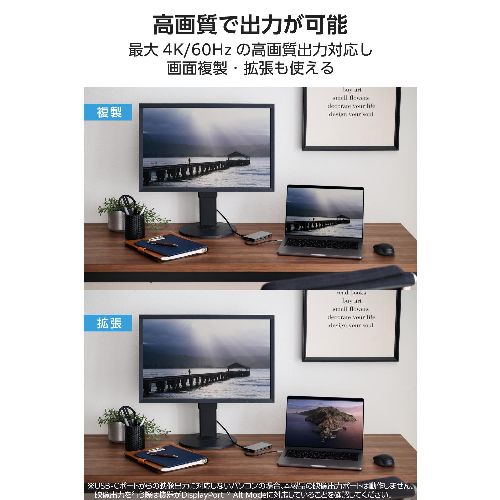 エレコム(ELECOM) DST-090BP1SV シルバー USB Type-C ドッキングステーション 9-in-1 4K HDMI LAN SD PD充電 MacBook Pro / Air などPC対応_6
