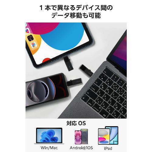 エレコム(ELECOM) MF-WSAU3256GBK ブラック USBメモリ 256GB USB3.2 Gen1 Type-C/USB-A 両対応 スライド式 高速データ転送 セキュリティソフト使用可_2