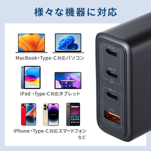 サンワサプライ ACA-PD104BK USB PD対応AC充電器 PD100W・C×3+A×1_12